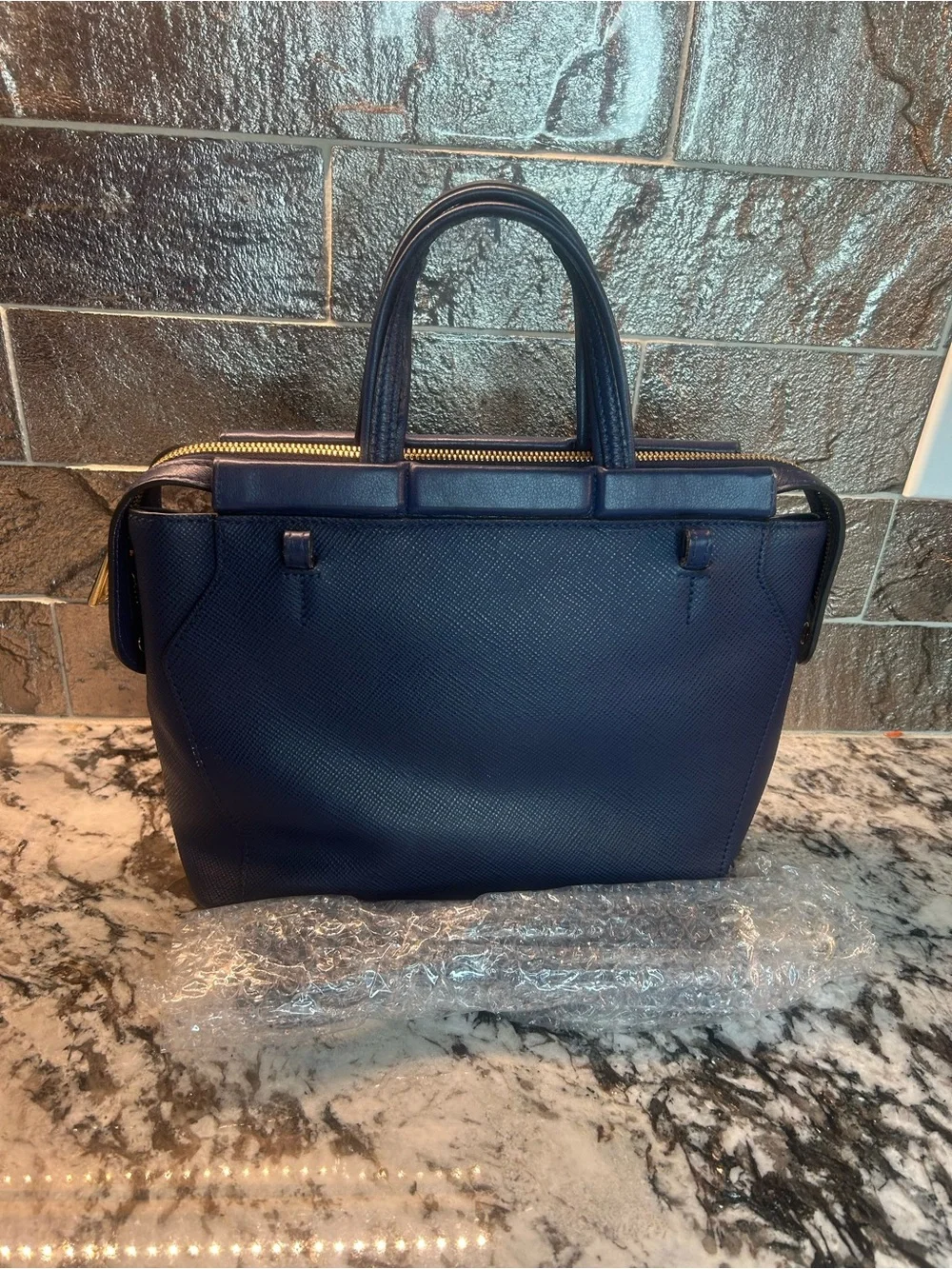 Furla Navy Textured Leather 2 way bag NWOT